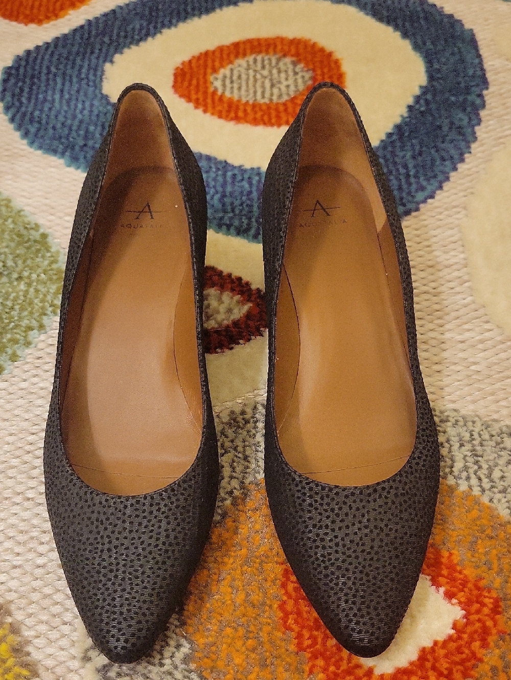 Aquatalia Black Textured Pointed-Toe Pumps